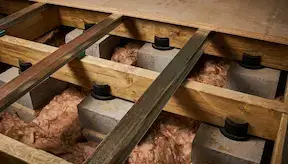 Acoustic floor in section demonstrating its parts