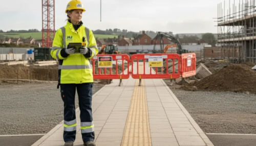 A woman senior site inspector standing on a construction site inspecting site conditions